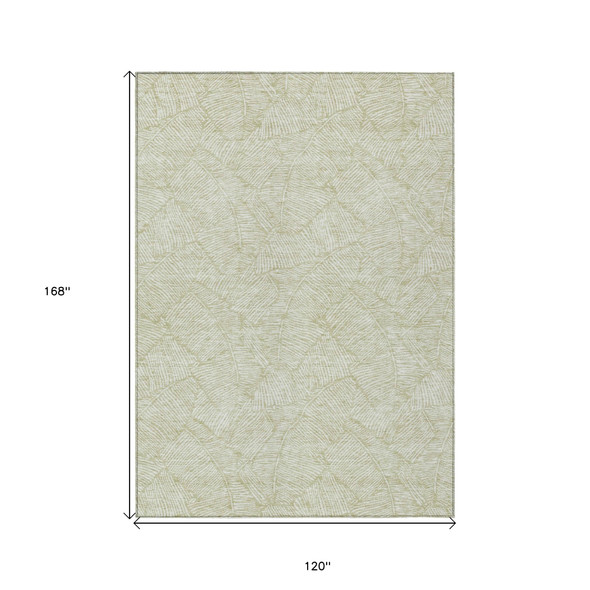10' X 14' Artichoke Green And Ivory Floral Washable Indoor Outdoor Area Rug