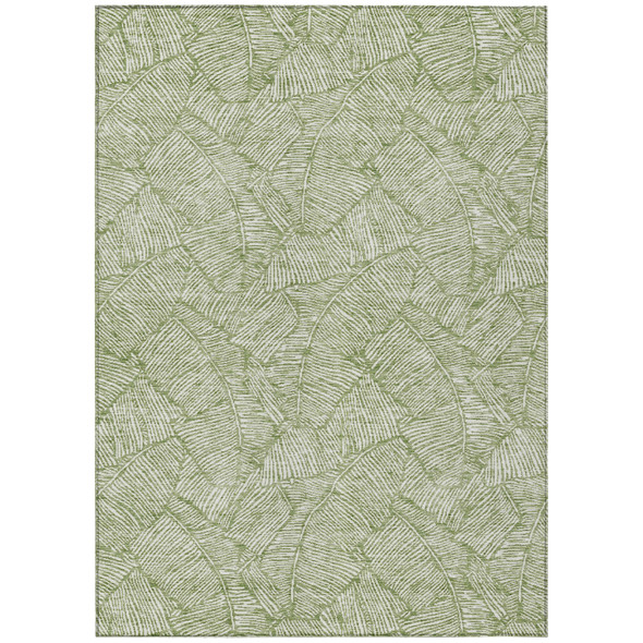 9' X 12' Green And Ivory Floral Washable Indoor Outdoor Area Rug