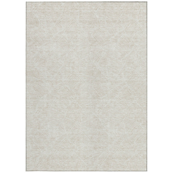 5' X 8' Ivory And Beige Floral Washable Indoor Outdoor Area Rug