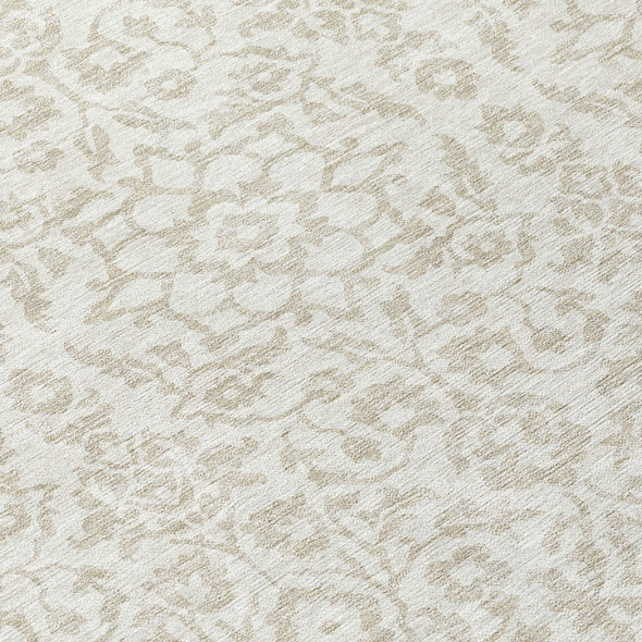 10' X 14' Ivory And Beige Damask Washable Indoor Outdoor Area Rug