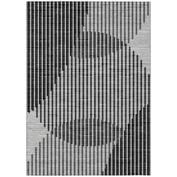 8' X 10' Gray And Black Geometric Washable Indoor Outdoor Area Rug