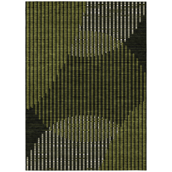 8' X 10' Olive Green And Black Geometric Washable Indoor Outdoor Area Rug