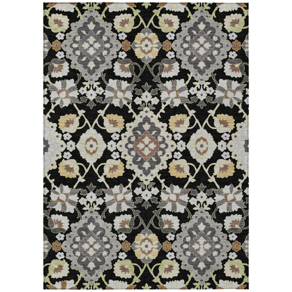 10' X 14' Black Gray And Brown Oriental Washable Indoor Outdoor Area Rug