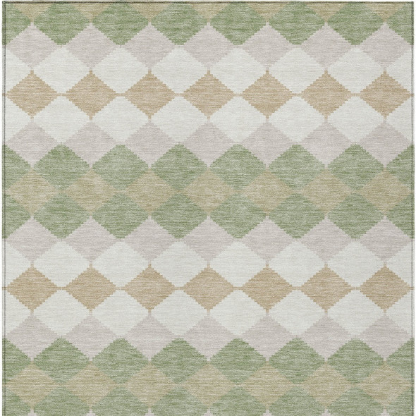 9' X 12' Artichoke Green Ivory And Beige Geometric Washable Indoor Outdoor Area Rug