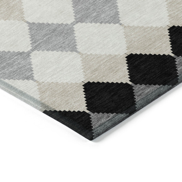 9' X 12' Black Ivory And Beige Geometric Washable Indoor Outdoor Area Rug