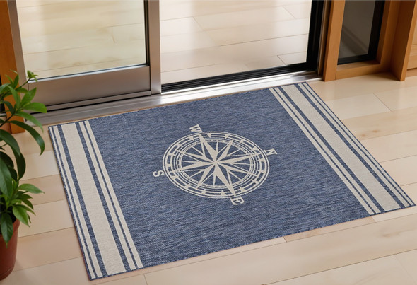 3' X 5' Blue And Gray Nautical Indoor Outdoor Area Rug