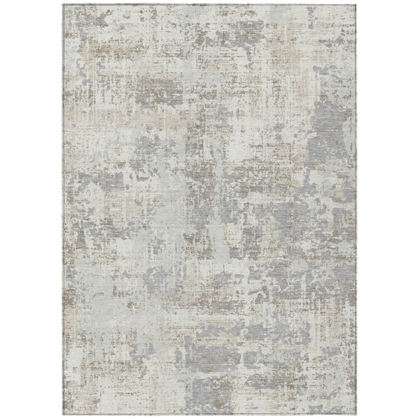 5' X 8' Ivory And Gray Abstract Washable Indoor Outdoor Area Rug