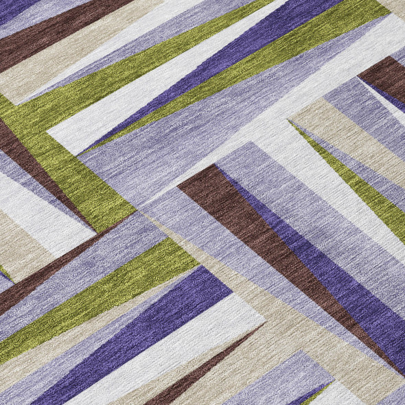10' X 14' Lavender Brown And Green Geometric Washable Indoor Outdoor Area Rug
