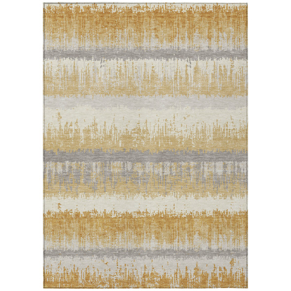 3' X 5' Gold Copper And Gray Striped Washable Indoor Outdoor Area Rug
