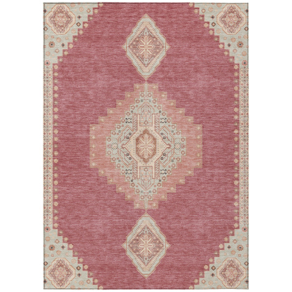 5' X 8' Blush Gray And Beige Oriental Washable Indoor Outdoor Area Rug