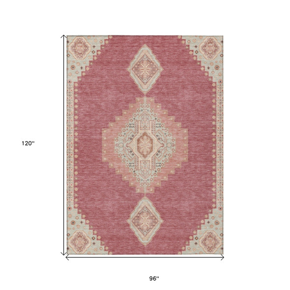 8' X 10' Blush Gray And Beige Oriental Washable Indoor Outdoor Area Rug