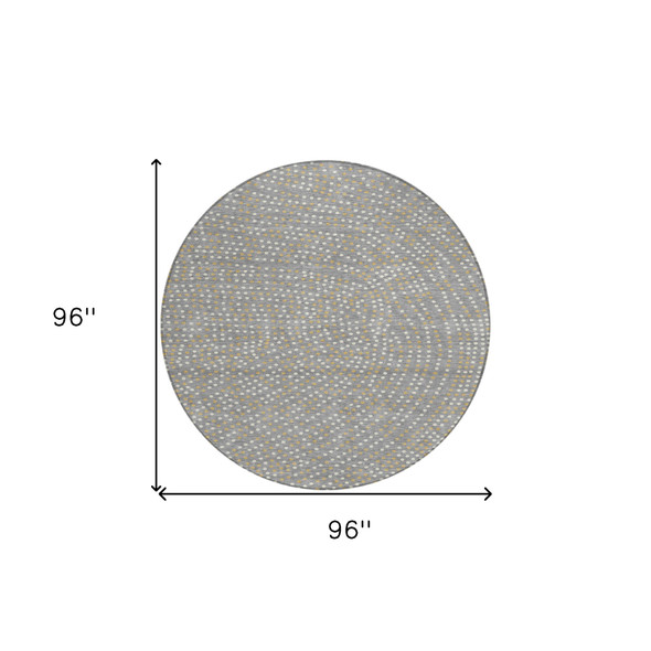 8' Gray Gold And Ivory Round Polka Dot Washable Indoor Outdoor Area Rug