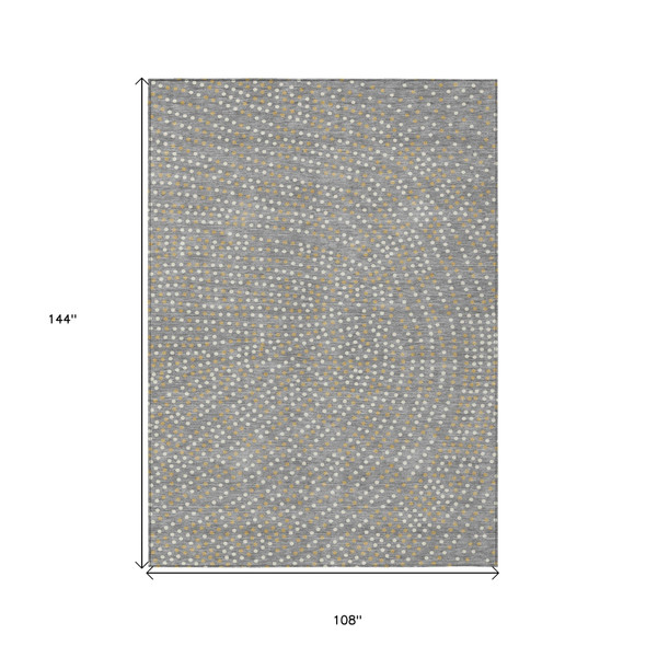 9' X 12' Gray Gold And Ivory Polka Dot Washable Indoor Outdoor Area Rug