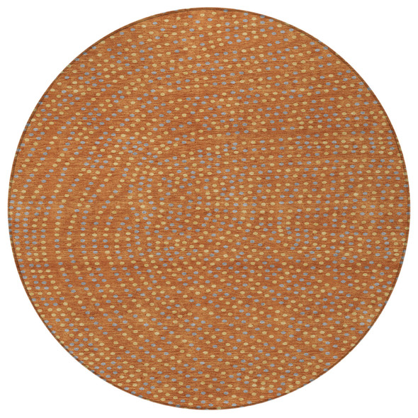 8' Brown Gray And Gold Round Polka Dot Washable Indoor Outdoor Area Rug