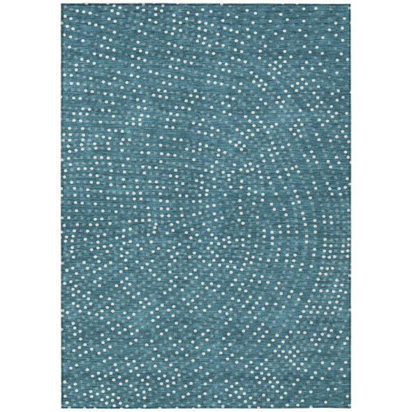 9' X 12' Teal Blue Gray And Ivory Polka Dot Washable Indoor Outdoor Area Rug