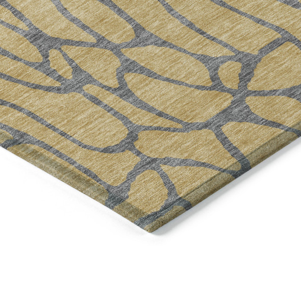 3' X 5' Gold And Gray Geometric Washable Indoor Outdoor Area Rug