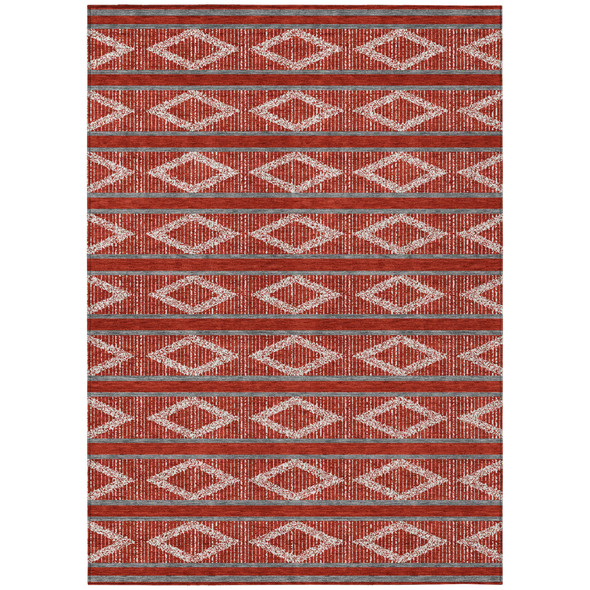 10' X 14' Red Ivory And Gray Geometric Washable Indoor Outdoor Area Rug