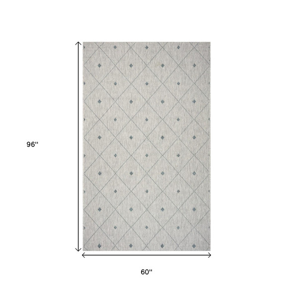 5' X 8' Blue And Gray Indoor Outdoor Area Rug