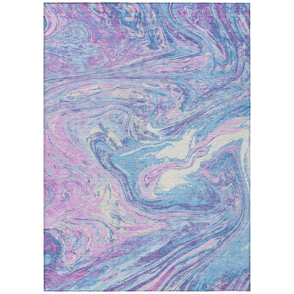 8' X 10' Sky Blue Lavender And Ivory Abstract Washable Indoor Outdoor Area Rug