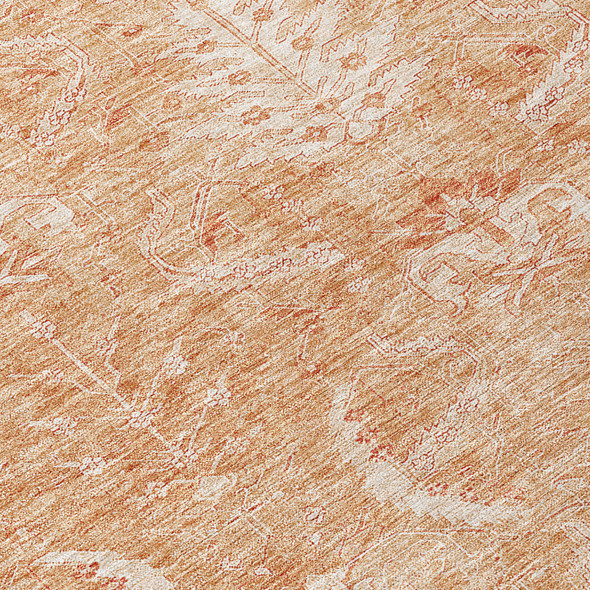 10' X 14' Salmon And Terra Cotta Damask Washable Indoor Outdoor Area Rug