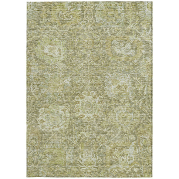 3' X 5' Sage And Green Damask Washable Indoor Outdoor Area Rug