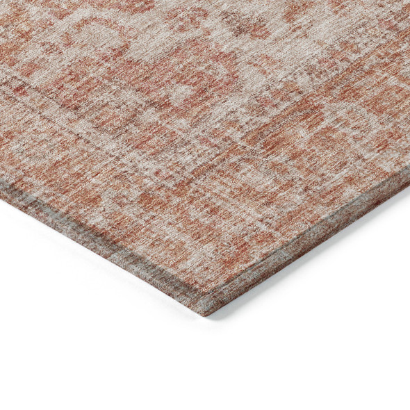 8' Coral And Pink Round Oriental Washable Indoor Outdoor Area Rug