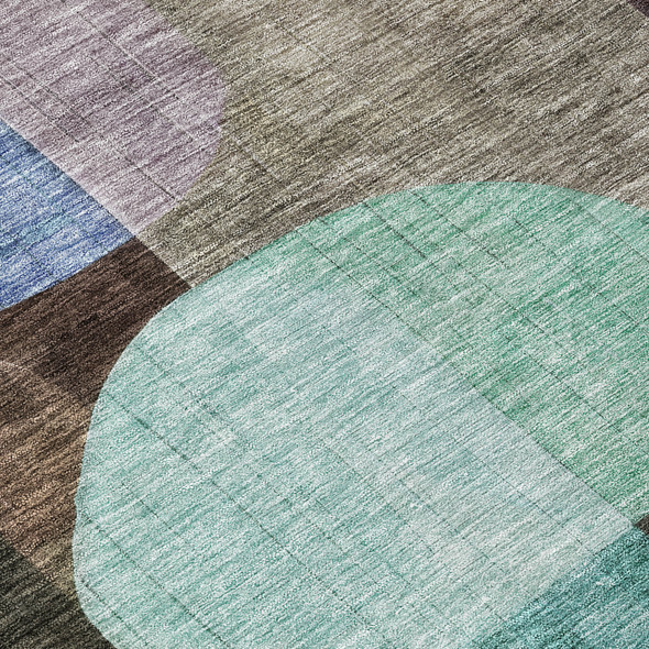 8' Brown Blue And Green Round Abstract Washable Indoor Outdoor Area Rug