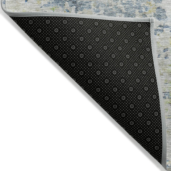 5' X 8' Blue Gray And Green Abstract Washable Indoor Outdoor Area Rug