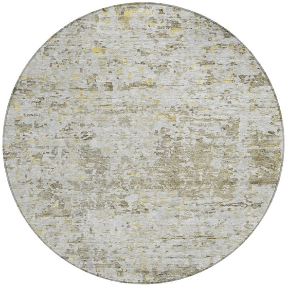 8' Taupe Light Yellow And Ivory Round Abstract Washable Indoor Outdoor Area Rug