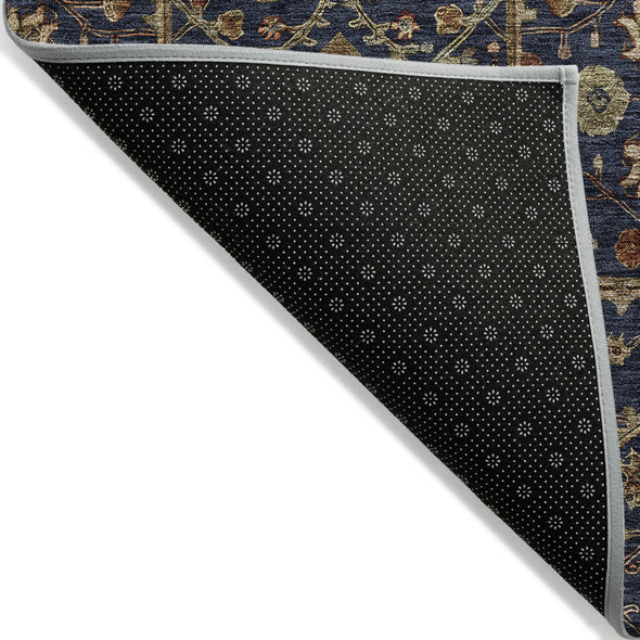 3' X 5' Navy Blue Brown And Red Floral Washable Indoor Outdoor Area Rug