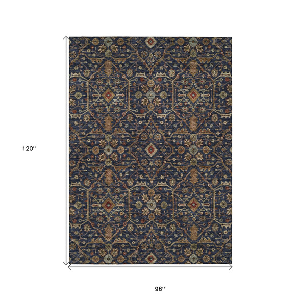 8' X 10' Navy Blue Brown And Red Floral Washable Indoor Outdoor Area Rug