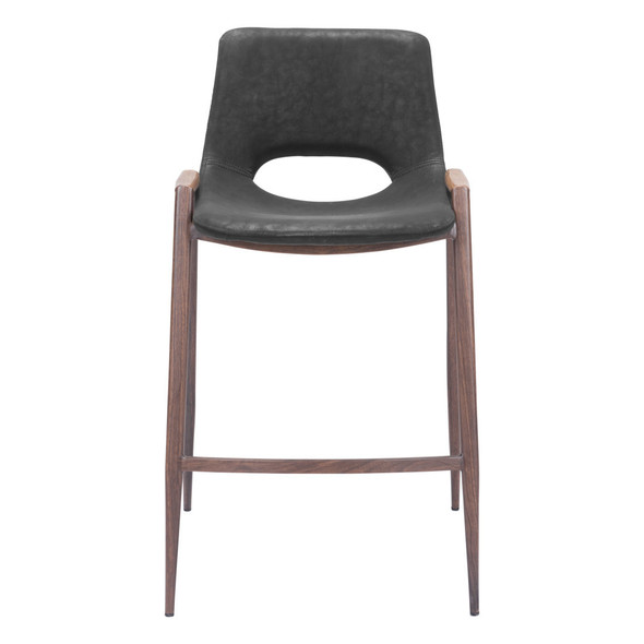 Set of Two 26" Black and Brown Faux Leather and Steel Low Back Counter Height Bar Chairs
