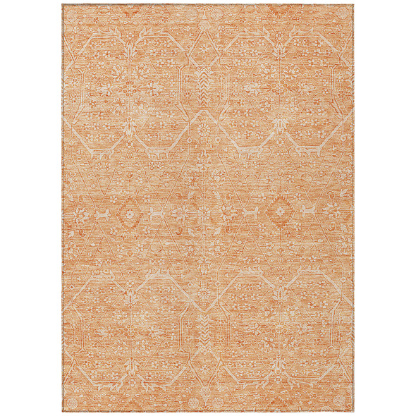 10' X 14' Salmon Floral Washable Indoor Outdoor Area Rug