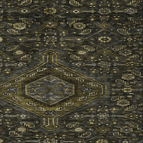 3' X 5' Charcoal Medallion Washable Indoor Outdoor Area Rug