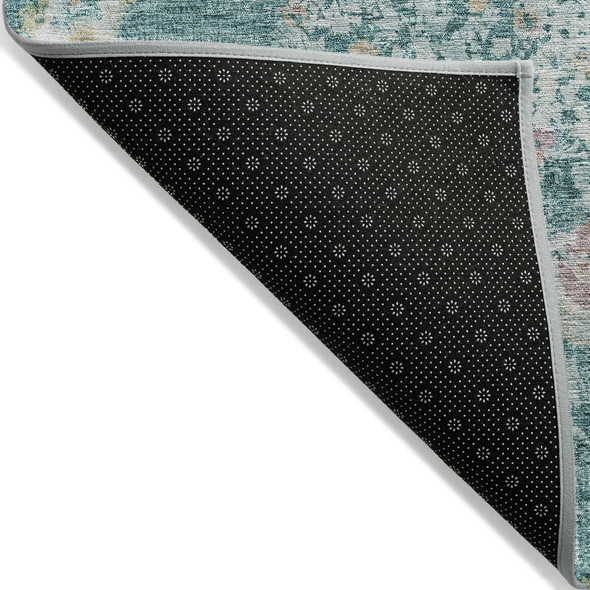 10' X 14' Teal Blue Floral Medallion Washable Indoor Outdoor Area Rug