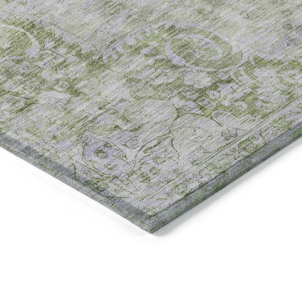 8' X 10' Olive Green Floral Medallion Washable Indoor Outdoor Area Rug