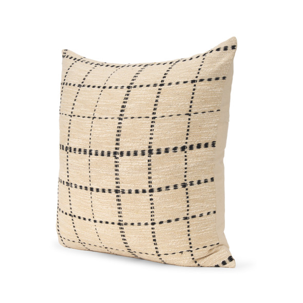 22" Ivory Check Linen Throw Pillow Cover