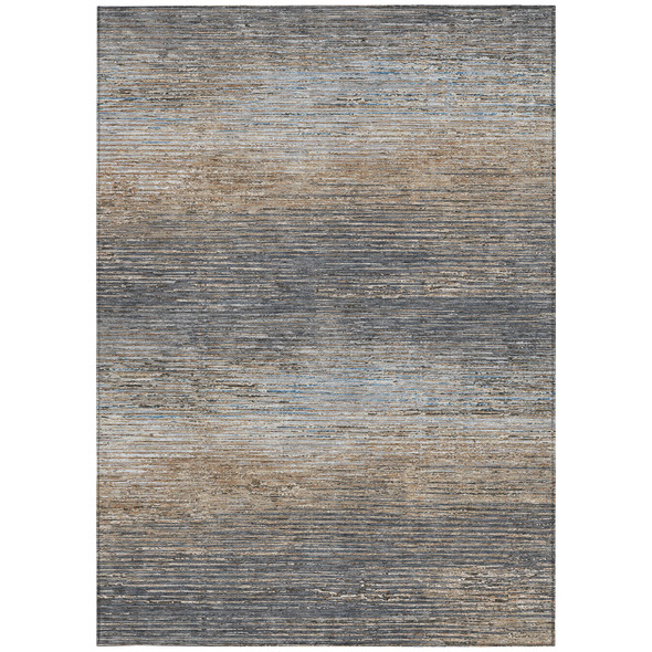 5' X 8' Pewter Striped Washable Indoor Outdoor Area Rug