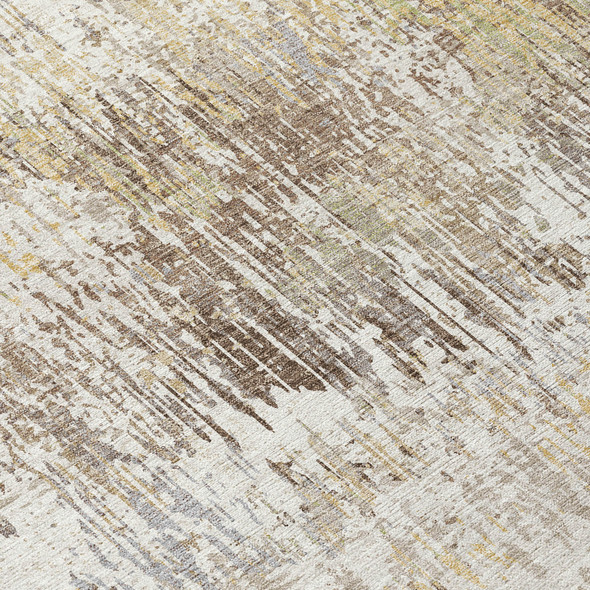 3' X 5' Ivory And Taupe Striped Washable Indoor Outdoor Area Rug