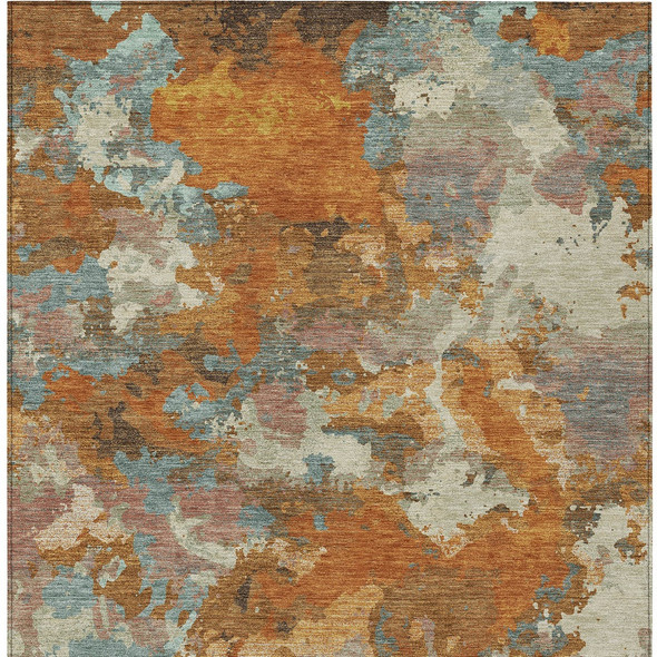 8' X 10' Copper And Orange Abstract Washable Indoor Outdoor Area Rug