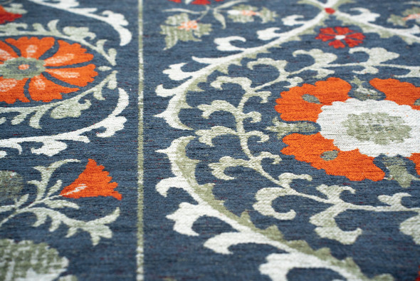 6' X 8' Blue Orange And Gray Tribal Washable Area Rug With UV Protection