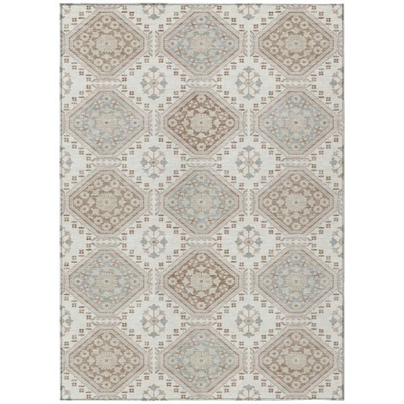 5' X 8' Ivory And Brown Floral Washable Indoor Outdoor Area Rug
