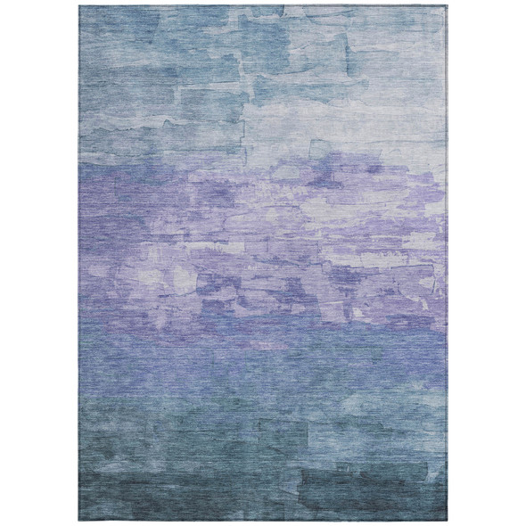 9' X 12' Denim Blue And Sky Blue Striped Washable Indoor Outdoor Area Rug