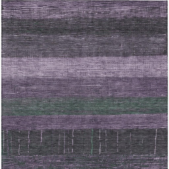 5' X 8' Purple And Olive Green Striped Washable Indoor Outdoor Area Rug