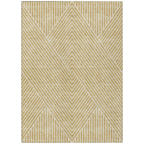 8' X 10' Gold And Ivory Geometric Washable Indoor Outdoor Area Rug