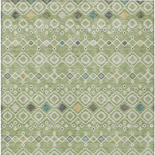10' X 14' Sage Ivory And Teal Blue Geometric Washable Indoor Outdoor Area Rug