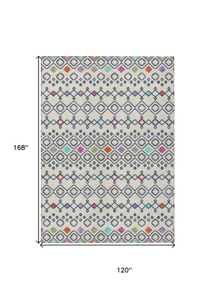 10' X 14' Linen Pink And Orange Geometric Washable Indoor Outdoor Area Rug