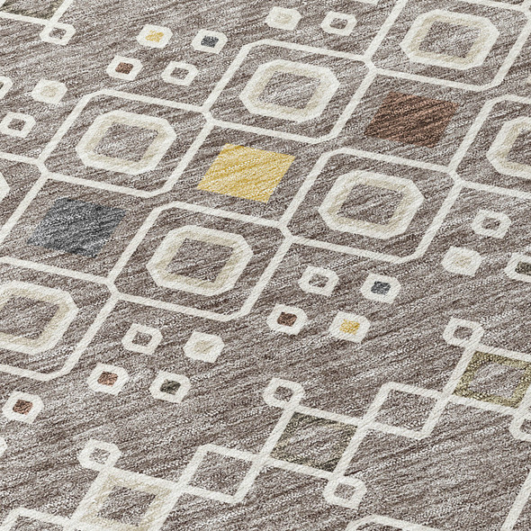 10' X 14' Taupe Gray And Gold Geometric Washable Indoor Outdoor Area Rug