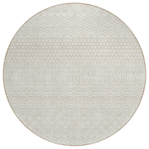 8' Ivory And Beige Round Chevron Washable Indoor Outdoor Area Rug