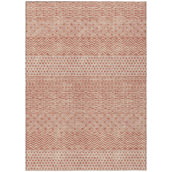 5' X 8' Salmon And Ivory Chevron Washable Indoor Outdoor Area Rug